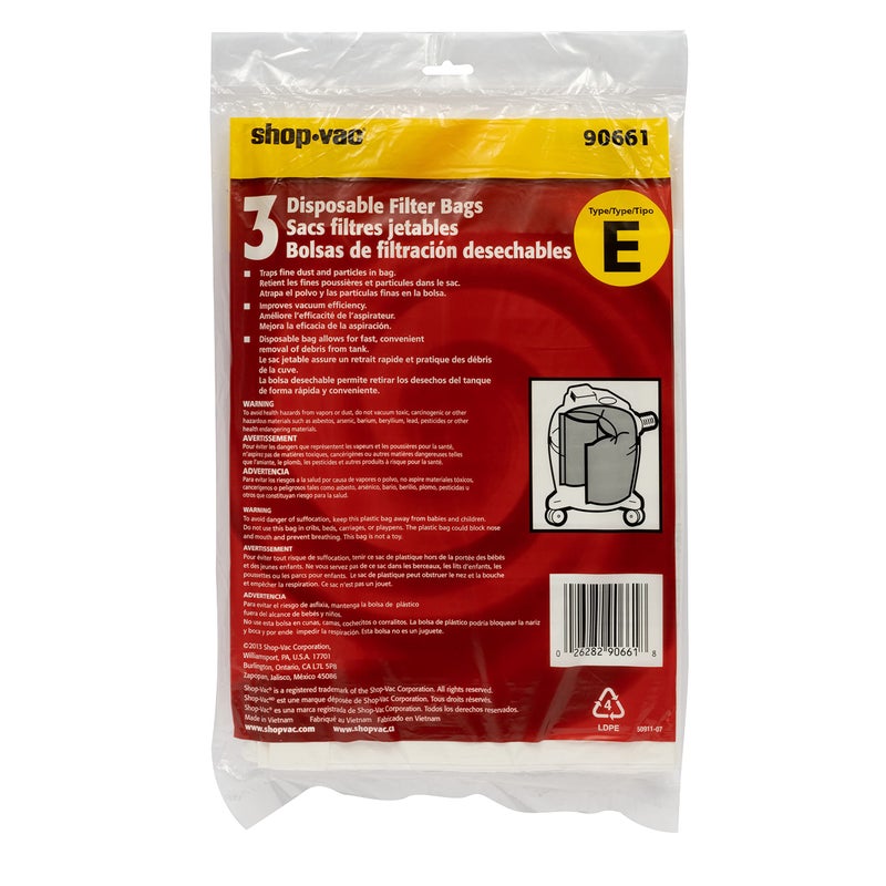 SHOPVAC Shop-Vac 9066133 Disposable Filter Bags, Fits 5-9 Gallon Vacs, For Dry Pick-Up Only, White Paper, (3-Pack) - Image 4